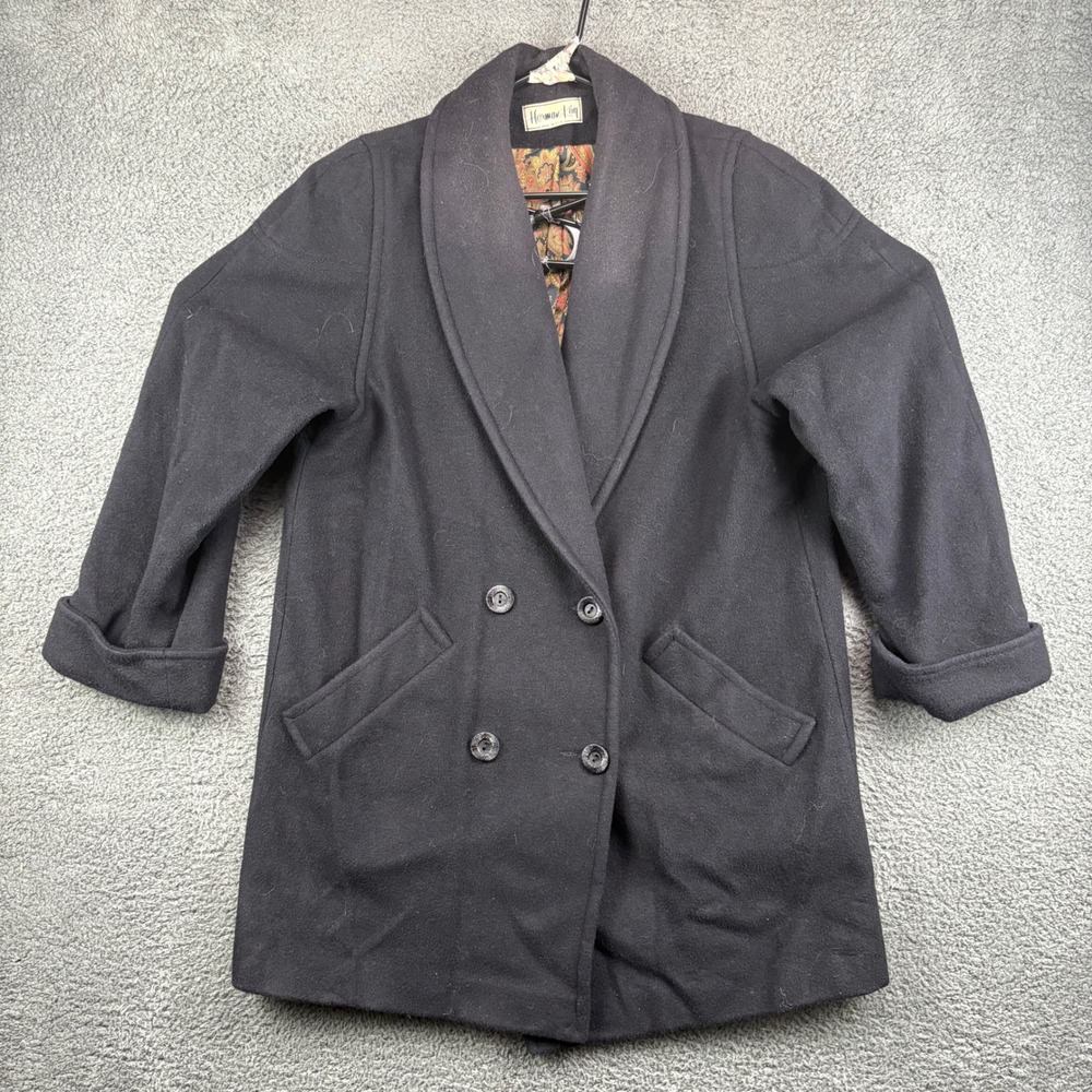 Herman Kay Women's Black‎ Wool Blend Shawl Collar Double Breasted Coat USA